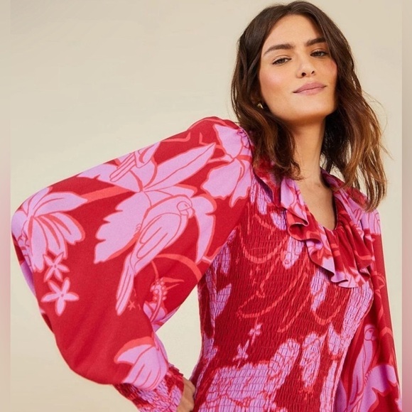 New Farm Rio Living Nature Dress Red Purple Long Sleeve Size S - Picture 2 of 16